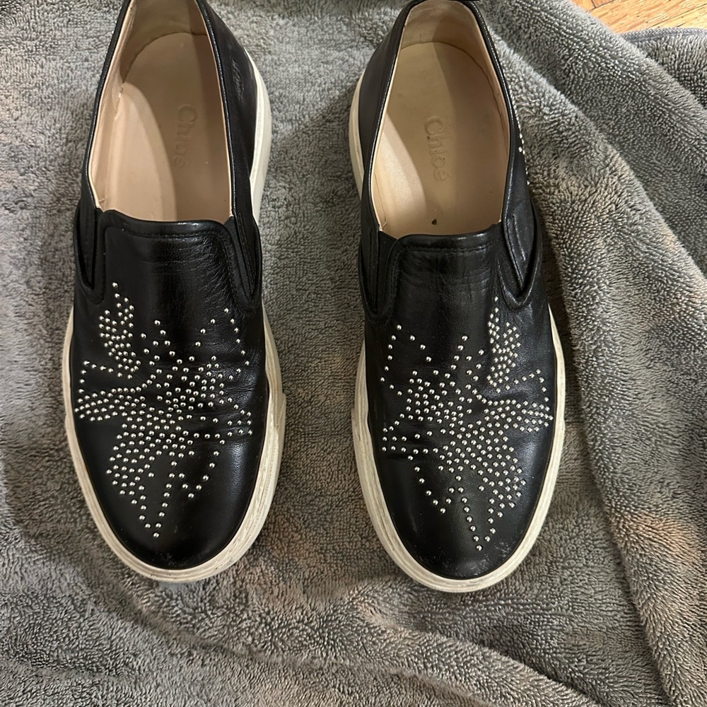 Chloe Black Studded Slip-On Sneakers